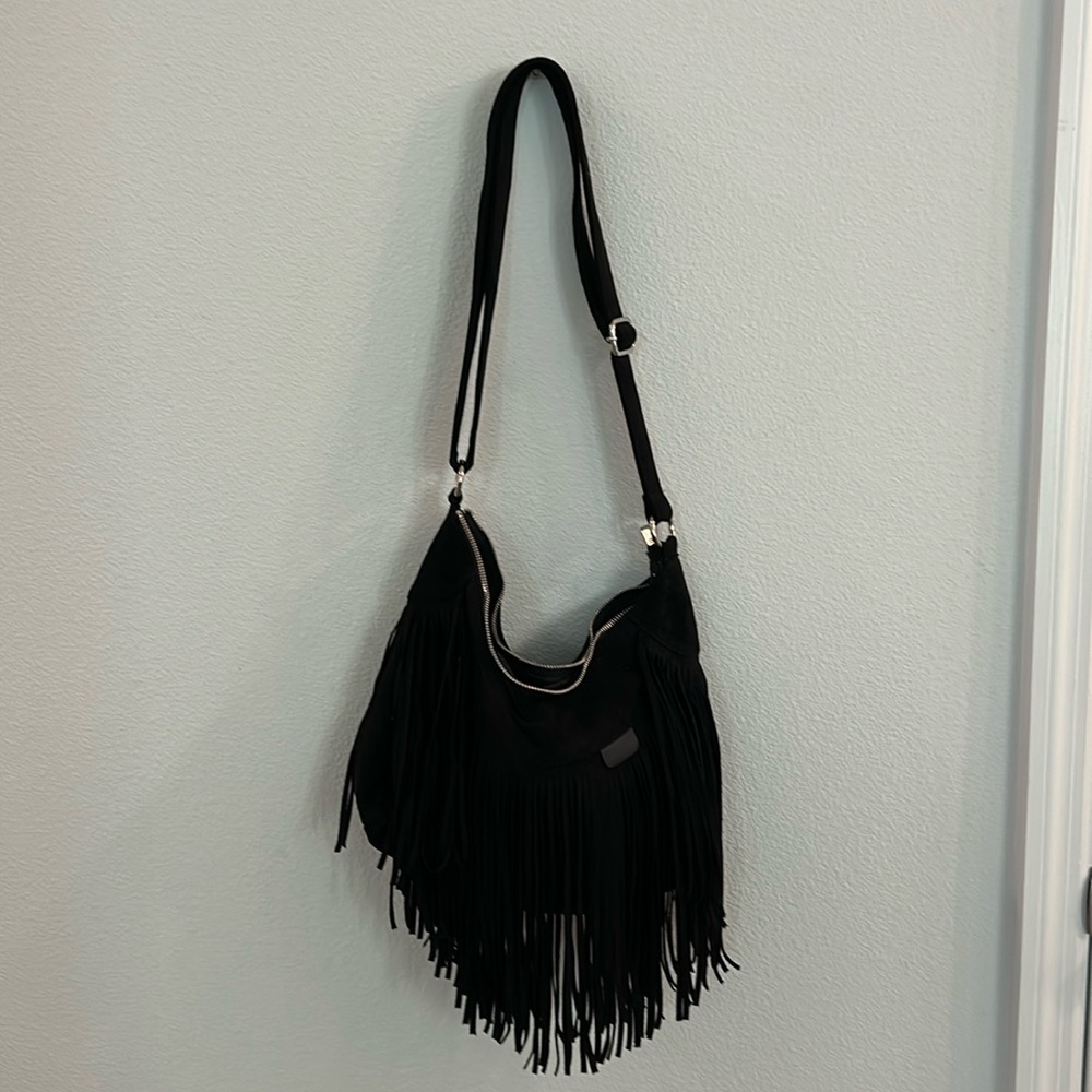 New black fringe bag
